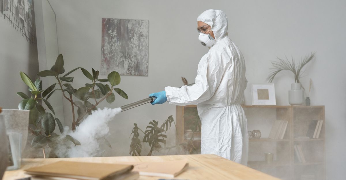 A pest treatment being applied inside a property