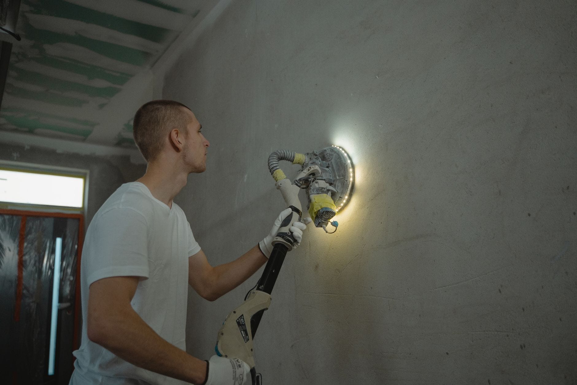A wall surface filled and primed before painting